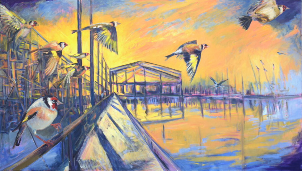 Elisabeth Weckes: Age of Transmigration, 2021 Öl auf Nessel, 160 x 290 cm